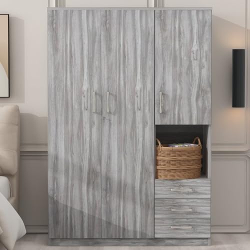 Merax Armoire Wardrobe Closet with Shelves and Hanging Rod, Grey G72151