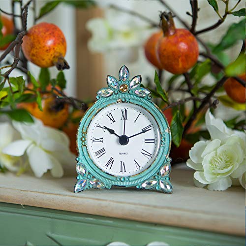 NIKKY HOME Small Table Clock with Faux Pearls, White A9876
