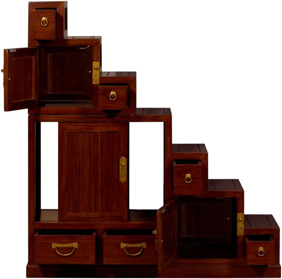 ChinaFurnitureOnline Elmwood Asian Cabinet, Japanese Step Tansu Chest A32086