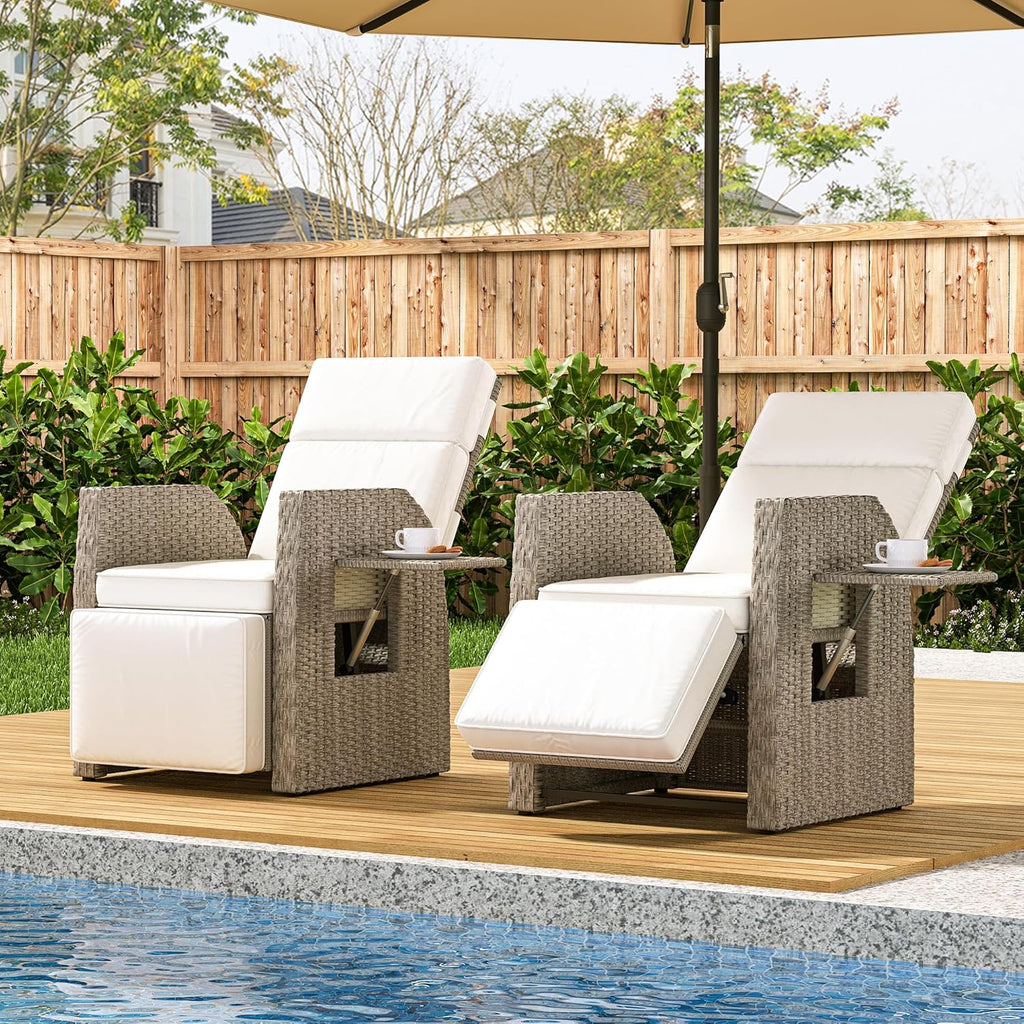 YITAHOME Outdoor Recliner Chair Patio Wicker Lounge Chair with Adjustable Angle, Beige L892