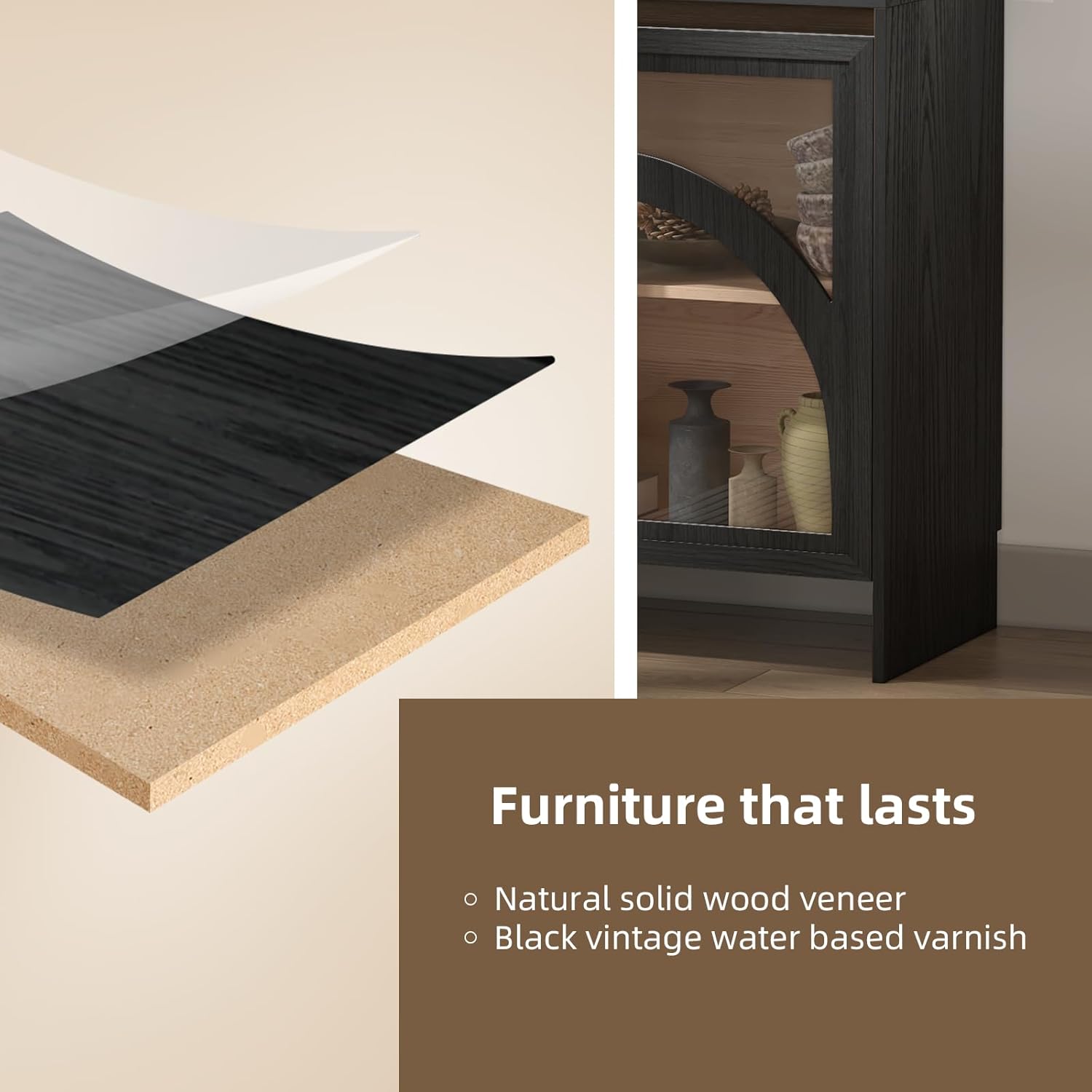 Modern Accent Cabinet with Glass Door and Adjustable Shelf, Black A831