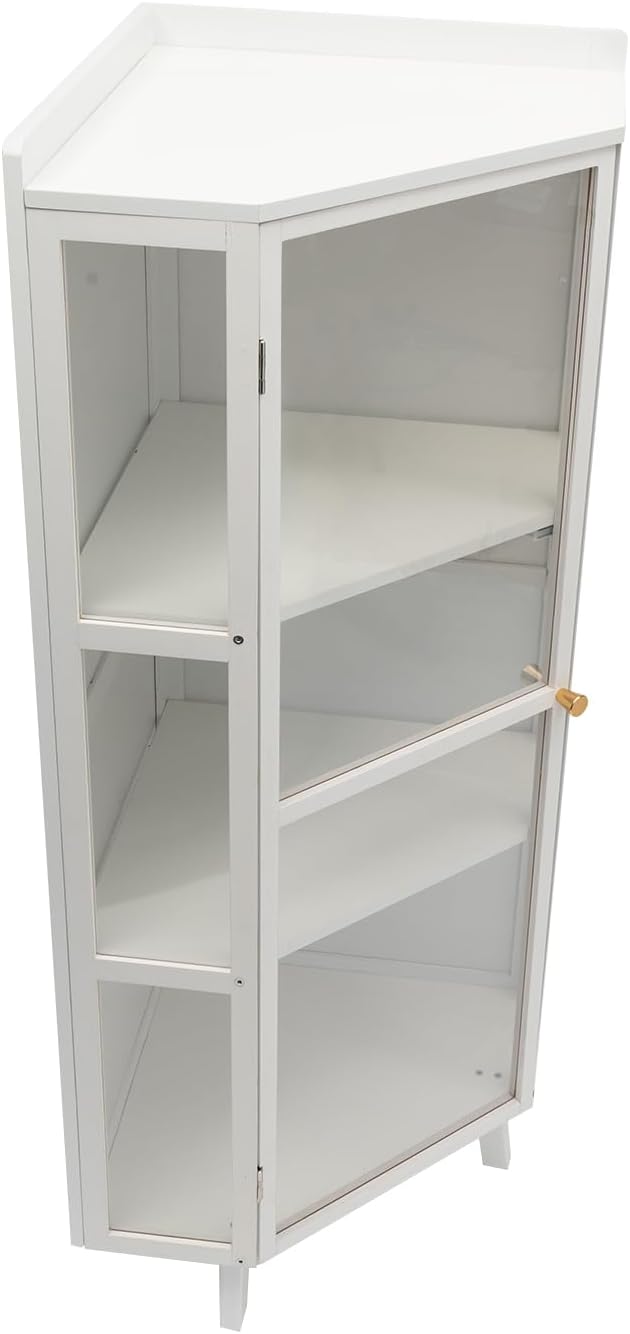 Corner Cabinet 3-Tier Floor Storage with Door White B6137