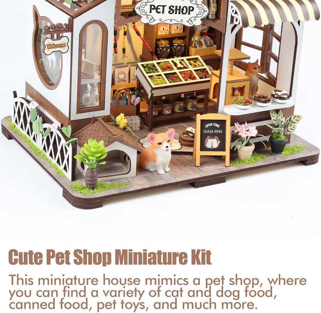 DIY Miniature House Kit 3D Wooden Pet Shop with Furniture and Light H355439