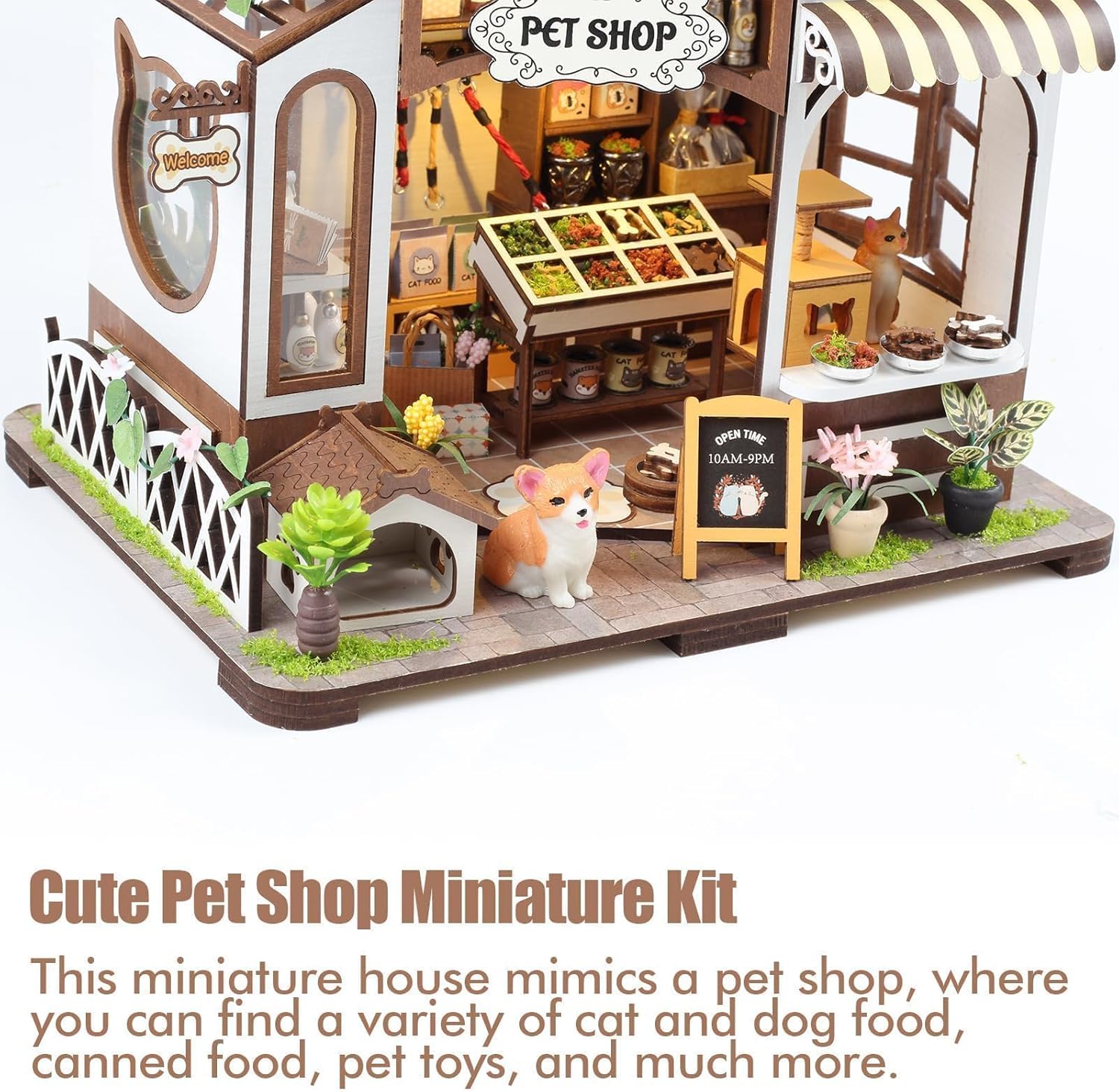 DIY Miniature House Kit 3D Wooden Pet Shop with Furniture and Light H355439
