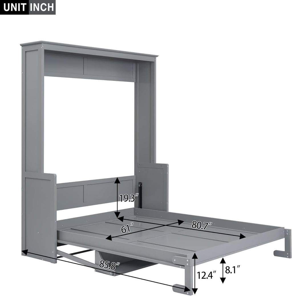 Queen Murphy Bed with Shelf, Space-Saving Wall Bed, Gray O8757