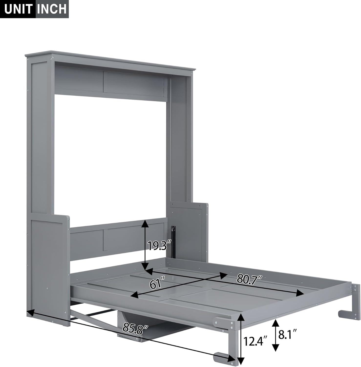 Queen Murphy Bed with Shelf, Space-Saving Wall Bed, Gray O8757