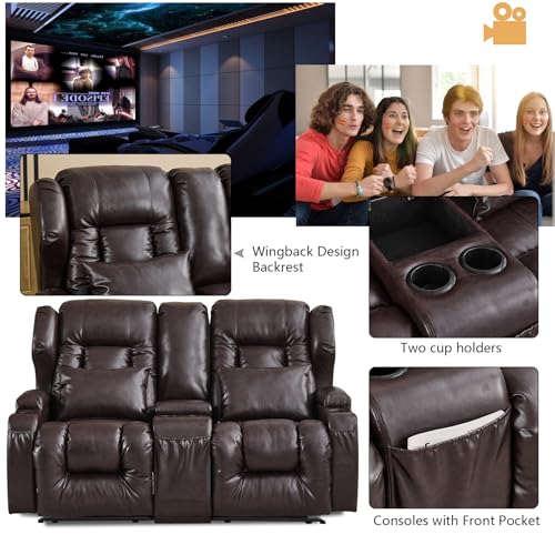 IPKIG 65.3" RV Loveseat Recliner Faux Leather with Console and Cup Holders, Beige L4104