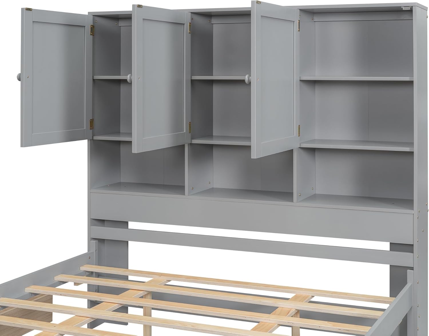 Queen Size Wooden Platform Bed Frame with Storage Headboard, Gray H629094