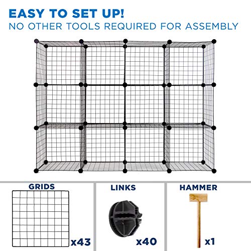 Wire Storage Cubes 12-Cube Metal Grid Organizer, Stackable Shelving, Black L325