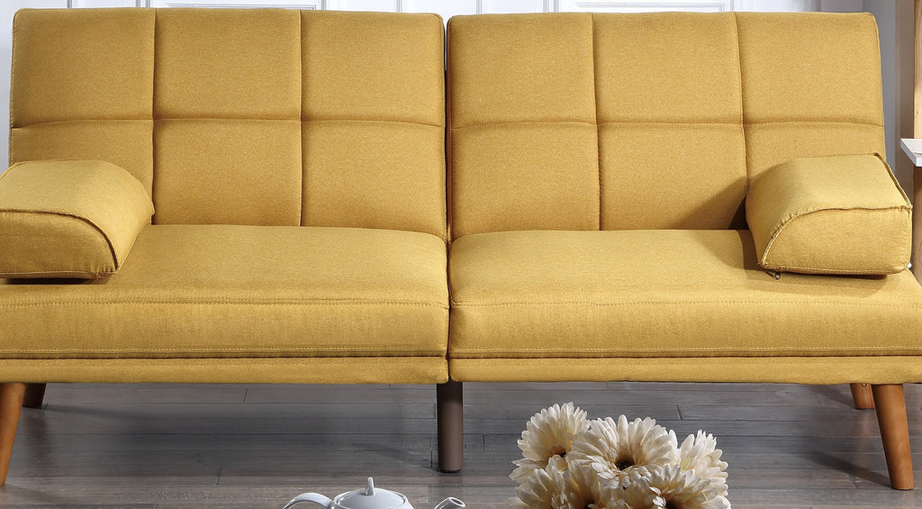 Convertible Sofa Bed Mustard Polyfiber Tufted Cushions X8523