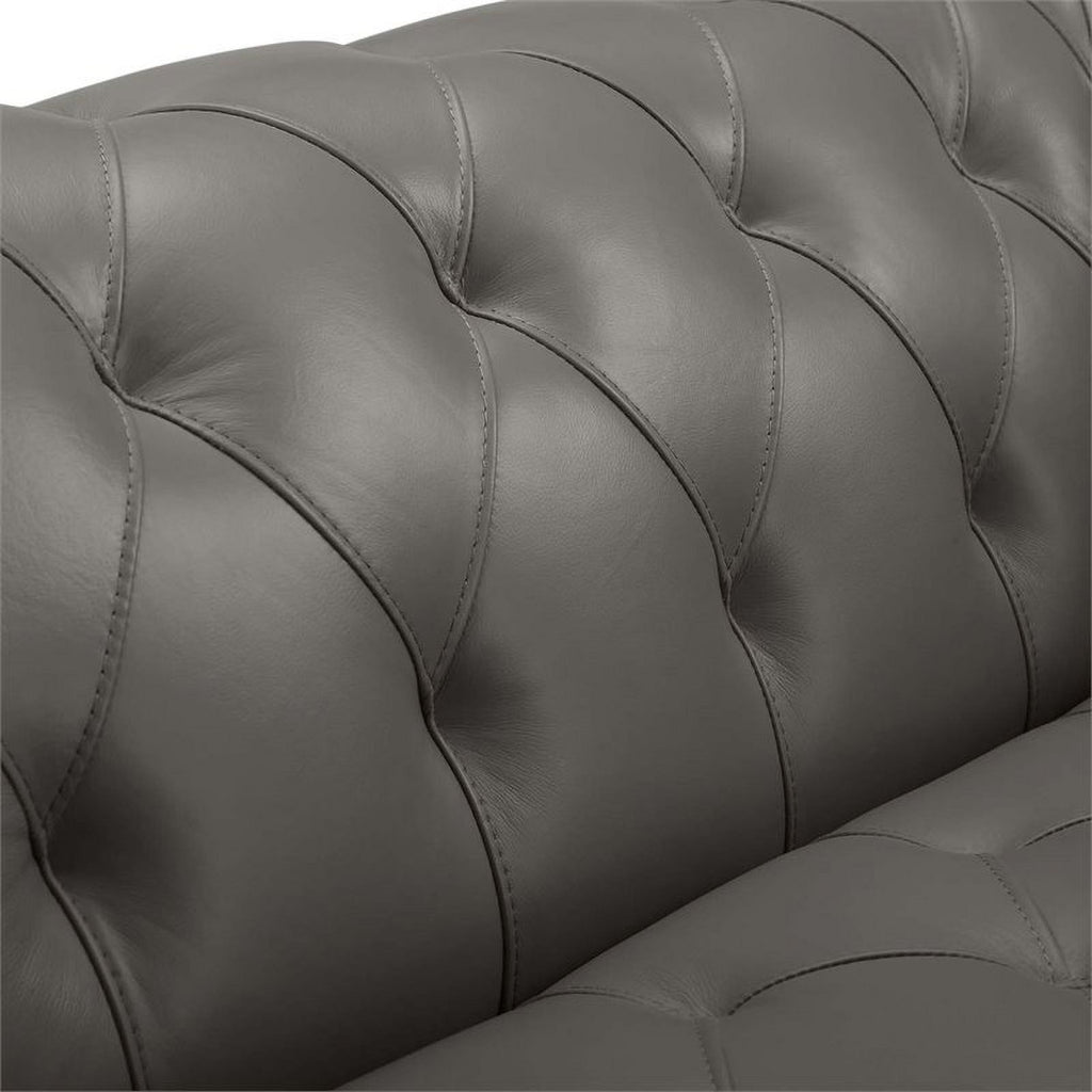 Pemberly Row Leather Button Tufted Chesterfield Loveseat Gray Y896217