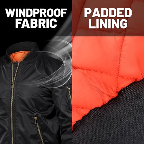 TACVASEN Men's Bomber Jacket Warm Windbreaker Full Zip Casual Padded Coat C548