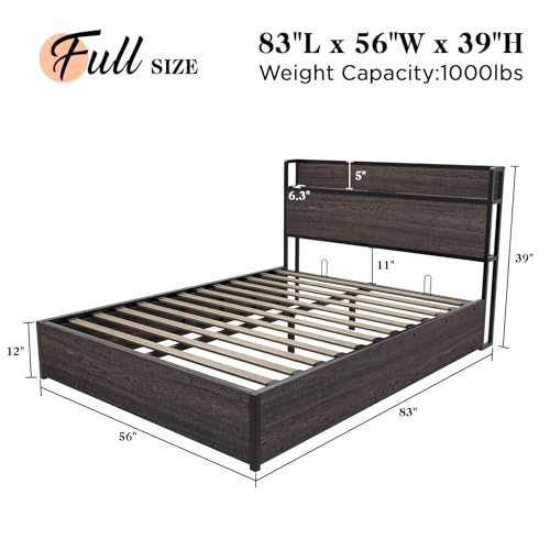 Albott Full Size Bed Frame with Lift Up Storage, Wooden Platform, Rustic Brown G6985