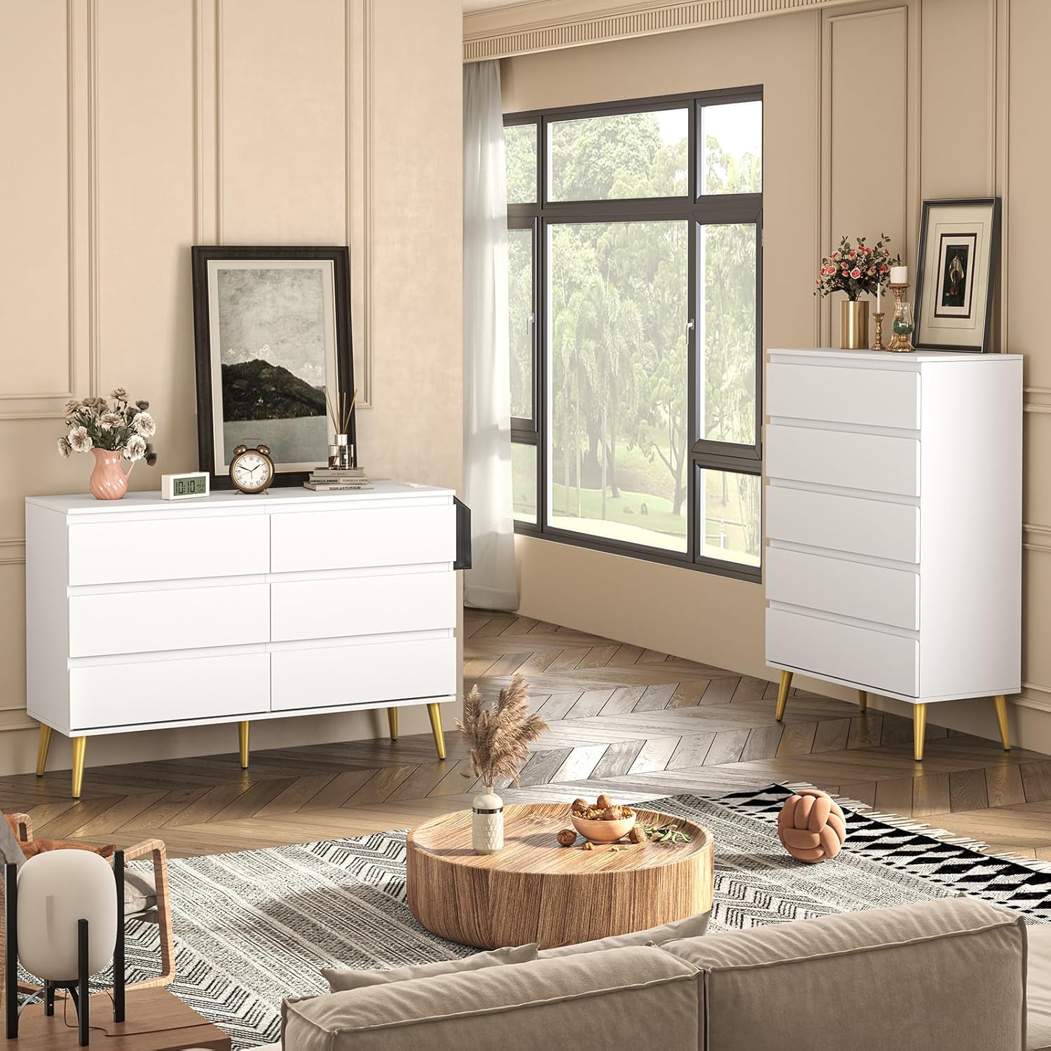 5 Drawers Dresser for Bedroom with Metal Rails L629
