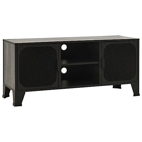 TV Stand Gray 41.3"x14.2"x18.5" Metal and MDF with Mesh Doors J276