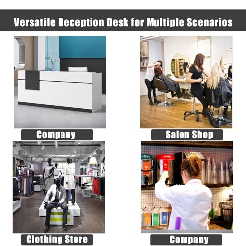 Modern Reception Desk Counter U-Shaped with Lockable Drawer, Wooden Office Lobby Table, Black+White 160cm C699