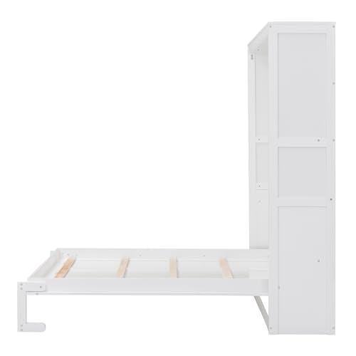 Queen Size Murphy Bed with 2-Tier Cabinet and Storage Shelves U4978