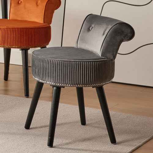 Velvet Vanity Stool Chair with Back for Women Girls Kids (Grey) M4147
