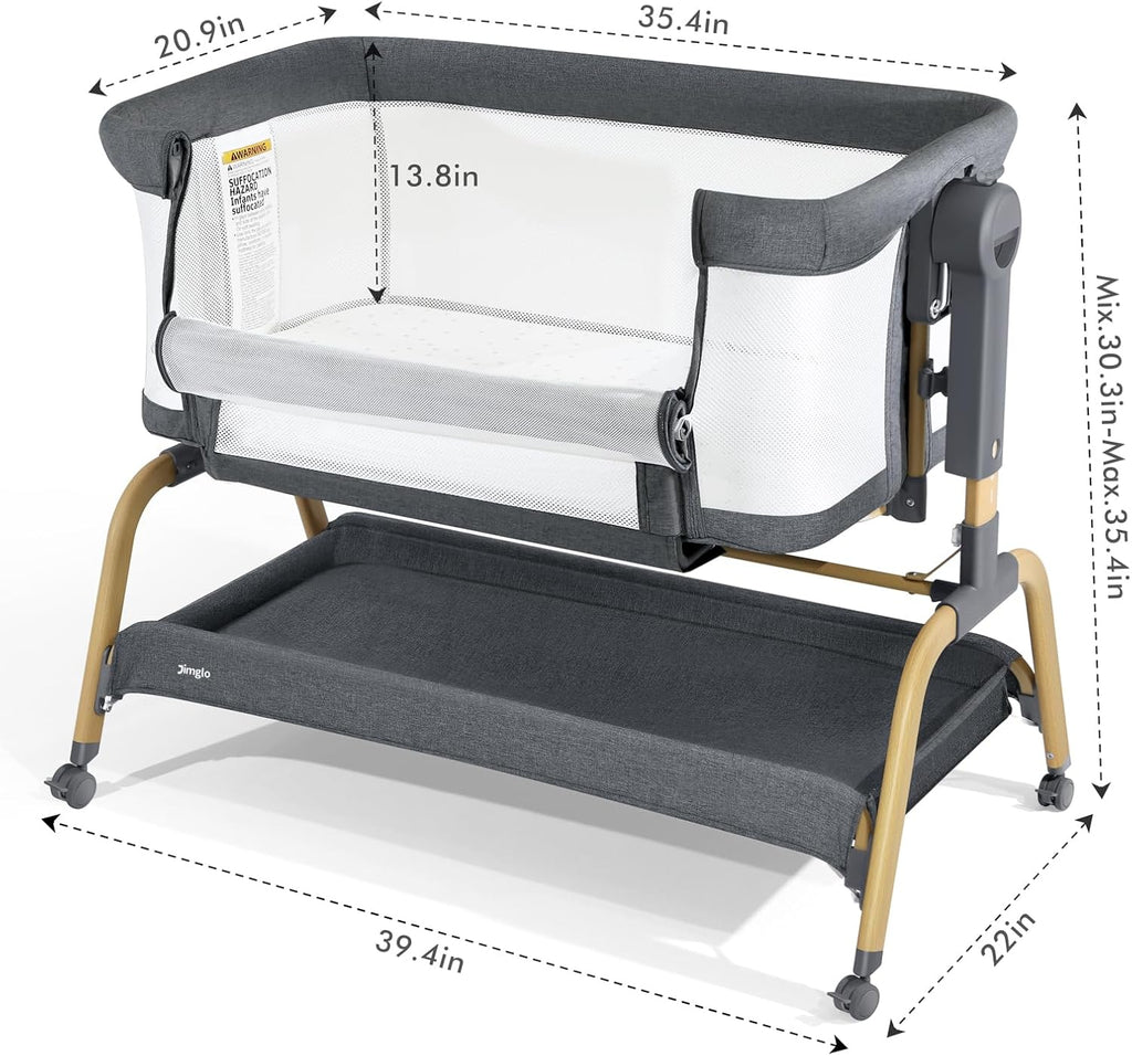 3 in 1 Baby Bassinet with Storage Basket and Wheels, Adjustable Height O351485