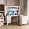 Modern Desk with Storage 2-Tier Open Shelves 1 Drawers and 1 Cabinet, Home Office Computer Desk with Hutch for Office Home Study Bedroom, White
