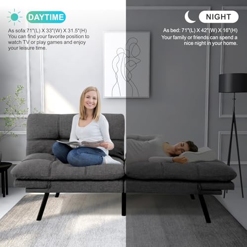 MUUEGM Futon Convertible Sofa Bed with Adjustable Backrest, Memory Foam, Brown L7133