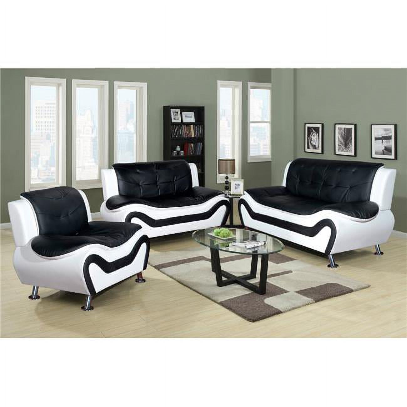 Aldo Living Room Sofa Set - Black & White - 3 Piece