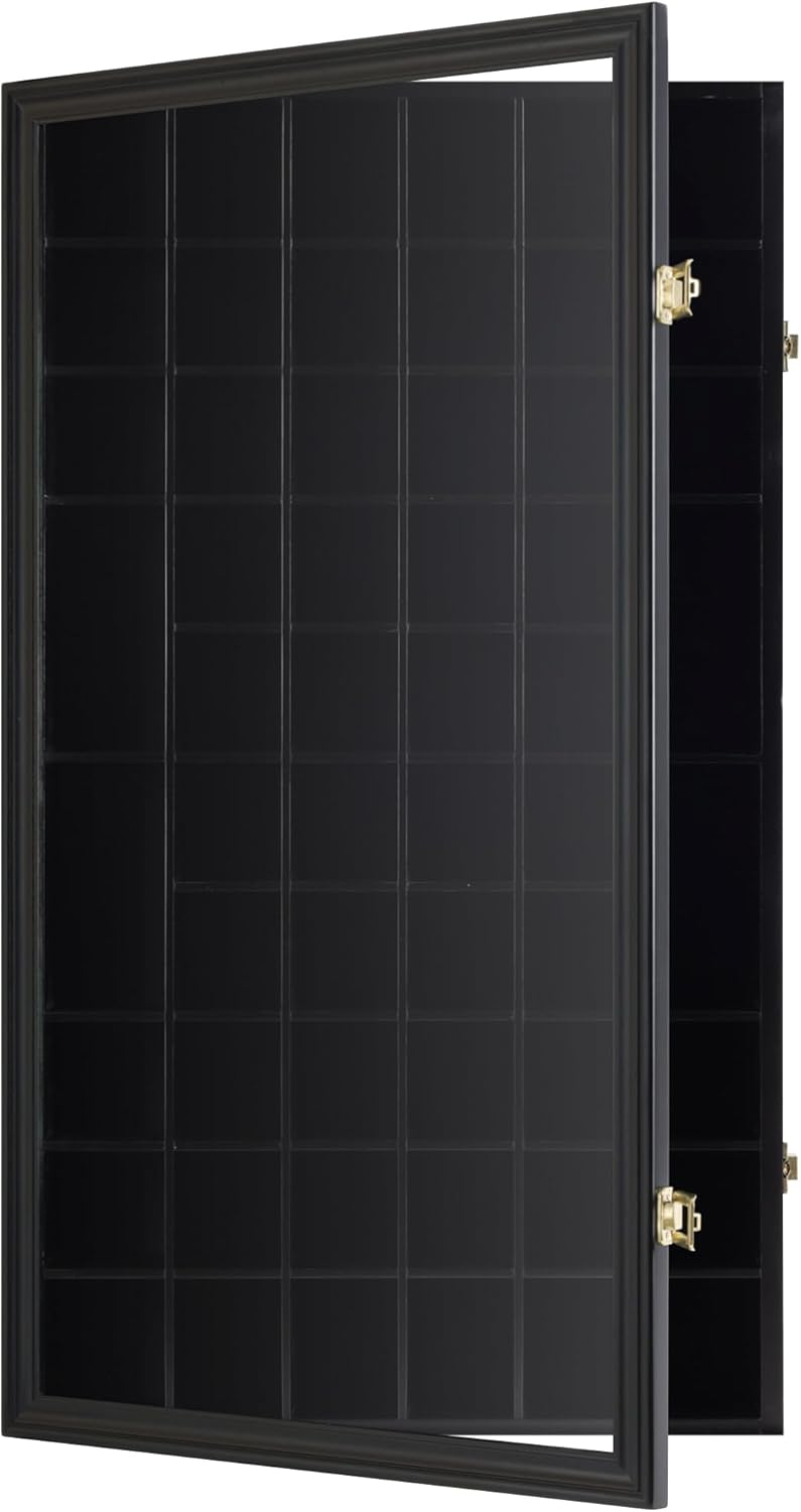 Shot Glass Display Case Cabinet Wall Rack Lockable with UV Protection Acrylic Door 56 Slots Black N174