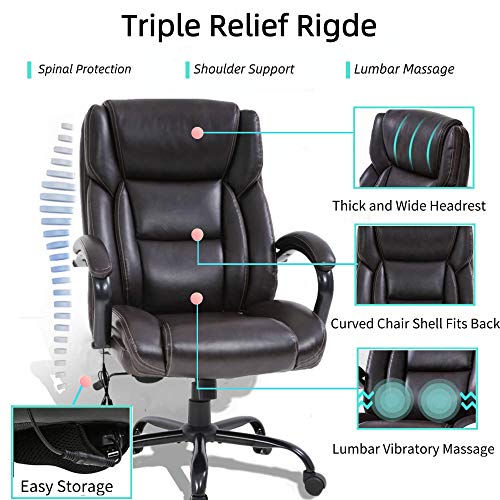 Big and Tall Ergonomic PU Leather Executive Office Chair with Massage Lumbar Support B17254