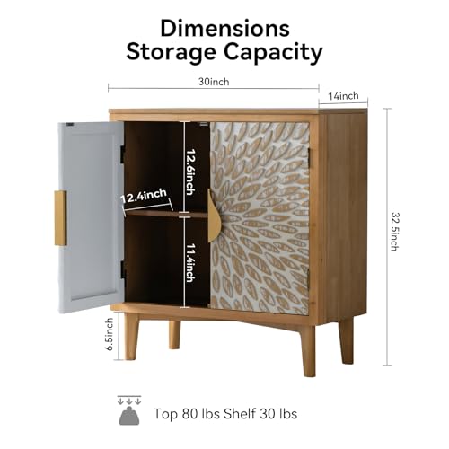 Farmhouse Sideboard with Leaf Design Doors, Freestanding Storage Cabinet N89761