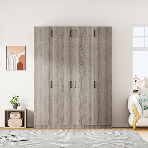 Wardrobe Armoire with 4 Doors, Mirror, Shelves and Hanging Rod R902