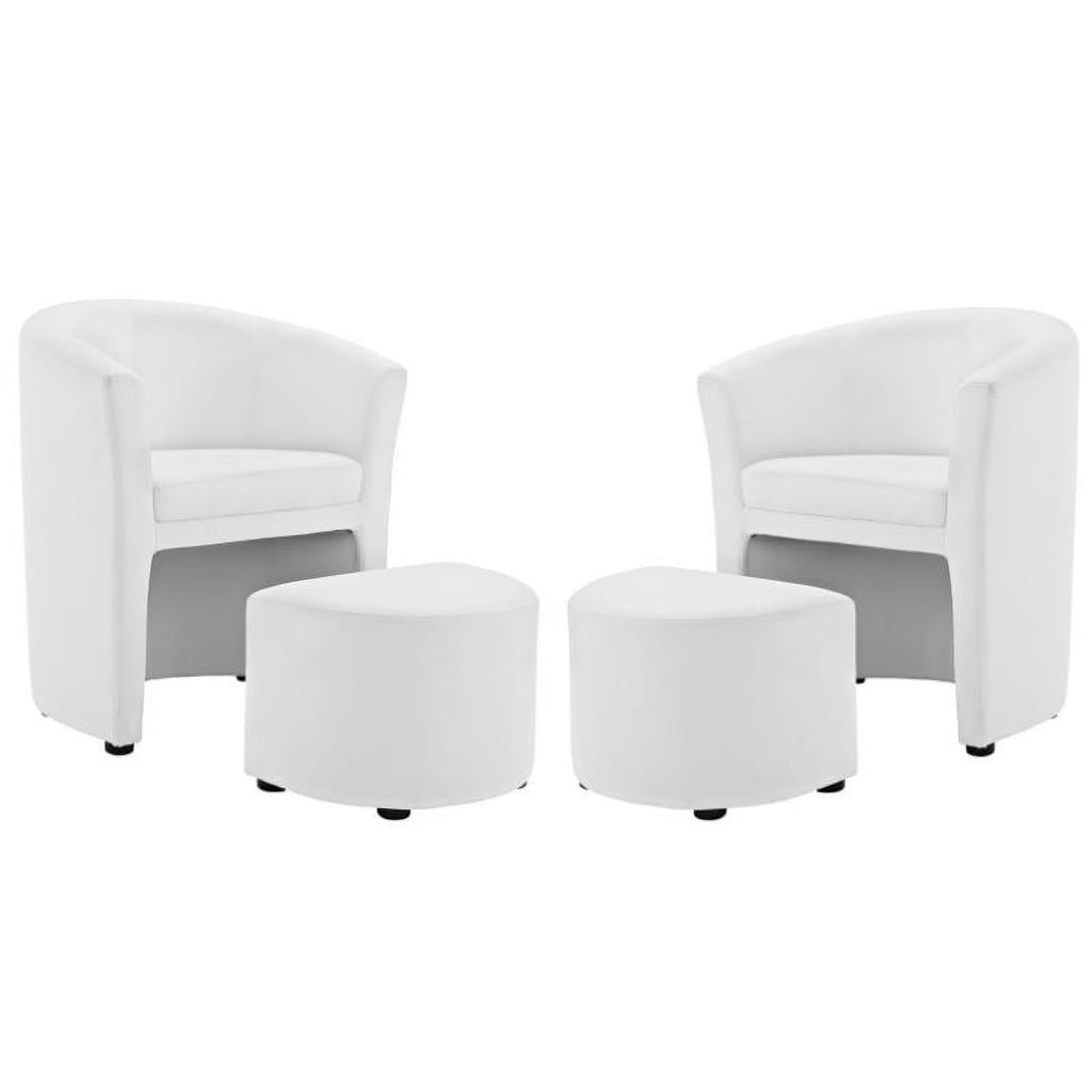 Home Square 2 Piece Faux Leather Accent Chair Set with Ottoman in White
