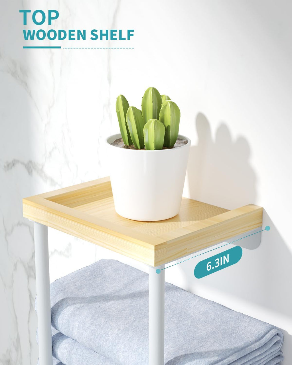 2 Tier Wall Towel Holder with Wood Shelf for Bathroom, White J676