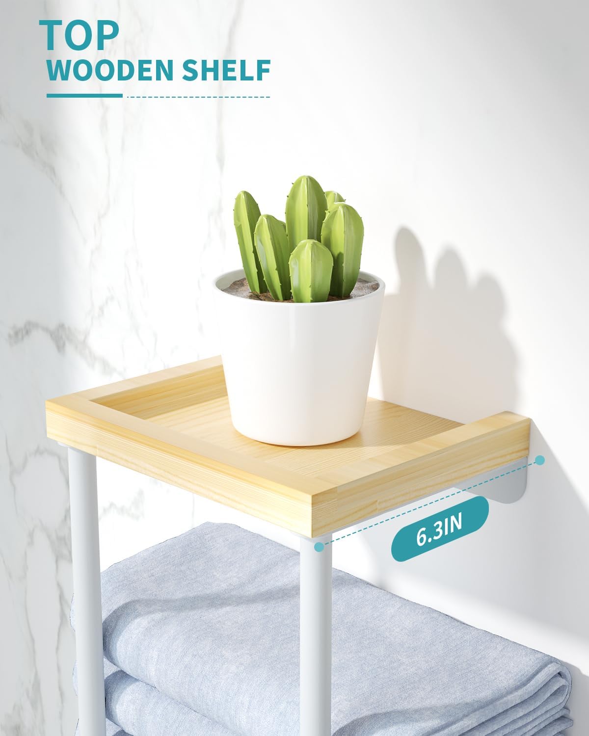 2 Tier Wall Towel Holder with Wood Shelf for Bathroom, White J676