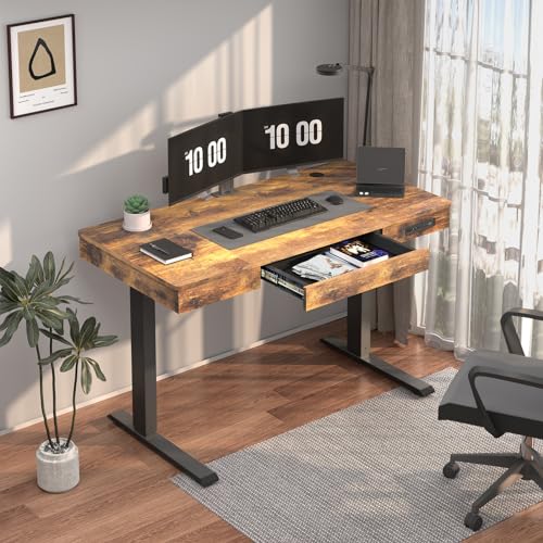Height Adjustable Electric Standing Desk 48 x 24 Inches Sit Stand Desk Wood Workstation for Home Office P3325