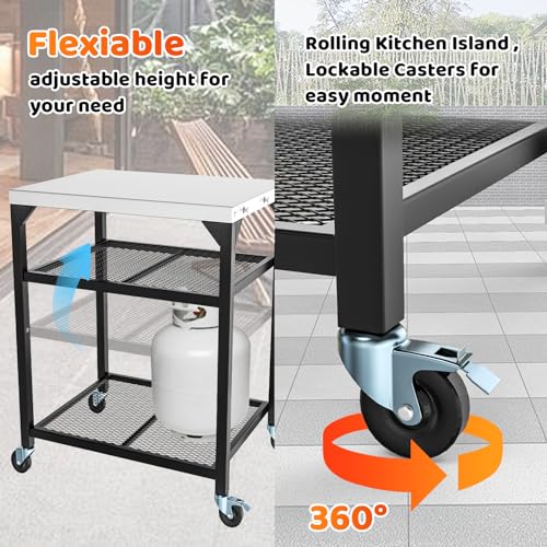 Ninja Woodfire Outdoor Grill Cart Table for OG700 Series, Stainless Steel Double-Shelf Y6858