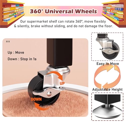 5 Tier Supermarket Shelf Display Rack with Wheels, White U40628