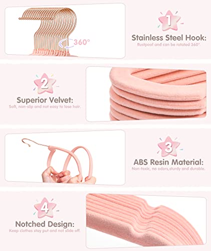 VIS'V 11 Inch Pink Velvet Kids Hangers with 6 Pcs Size Dividers, 30 Pack R91689