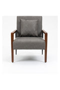 Mid-Century Modern Accent Leather Armchair with Solid Wood Armrest & Removable Cushions Comfy Retro Leisure Chair Reading Chair for Living Room Bedroom Brown