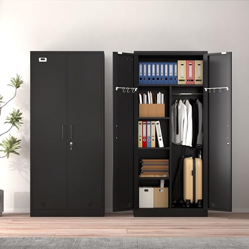 Metal Armoire Wardrobe with 2 Doors, 2 Drawers and Hanging Rod B671843