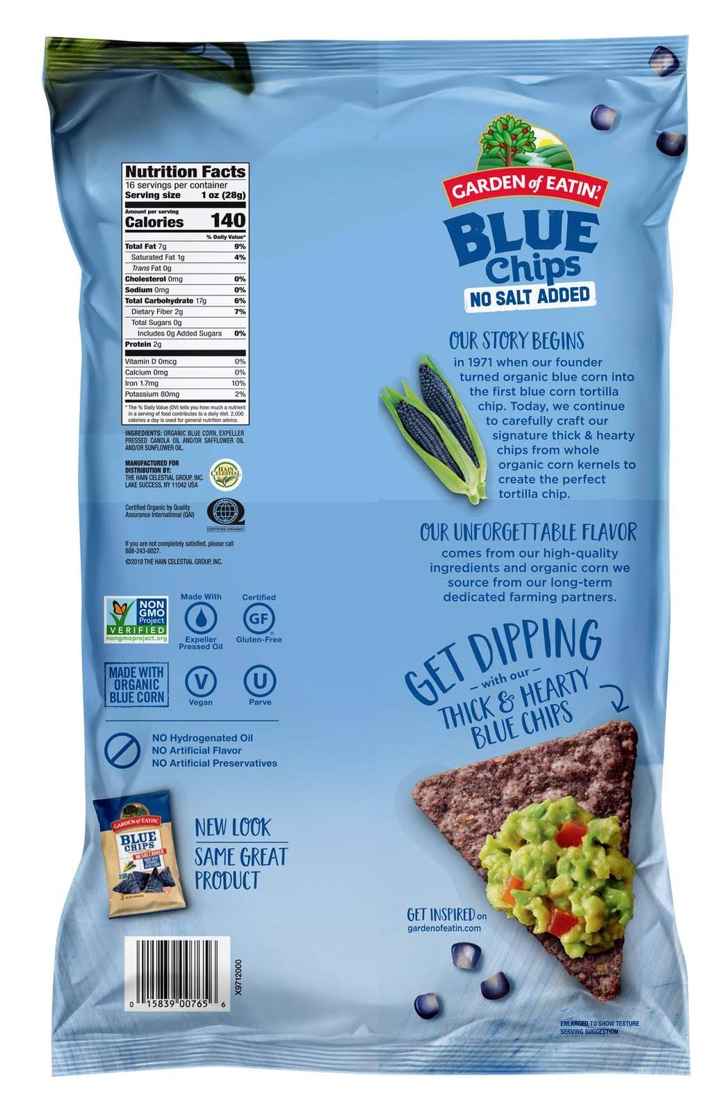 Garden of Eatin No Salt Added Blue Corn Tortilla Chips 16 oz. I57776