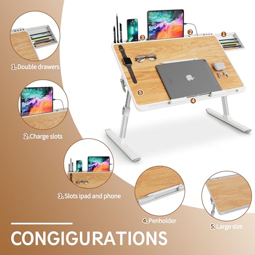 MONOMI Height & Angle Adjustable Laptop Stand for Bed with Storage Drawer N5345