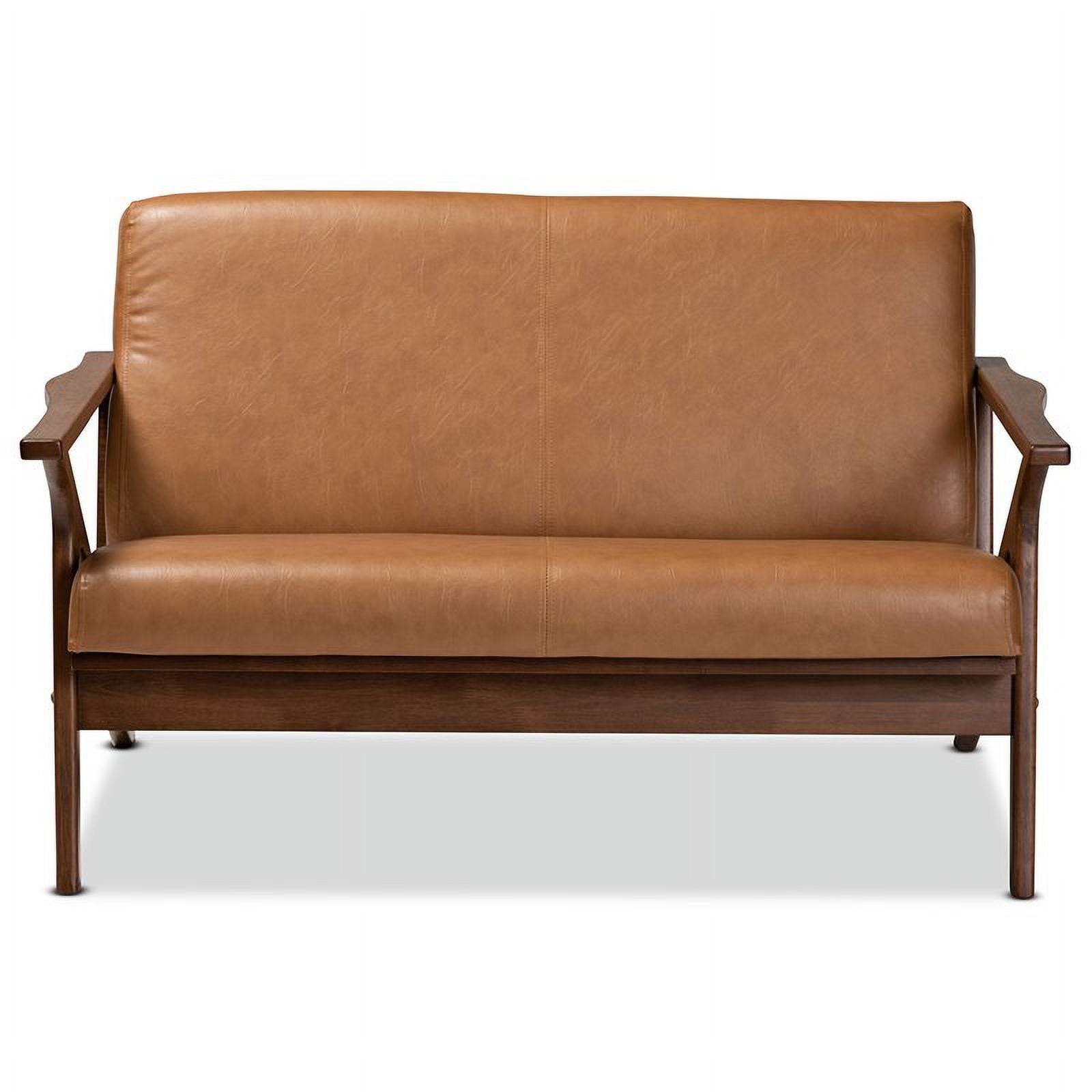 Bowery Hill Mid-Century Faux Leather Loveseat Walnut Brown/Tan Q638143