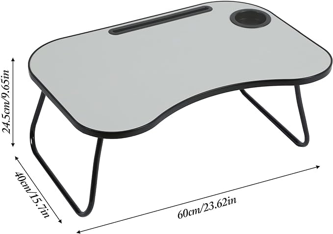 Foldable Laptop Table with Cup Holder & Tablet Slot, Gray J3294