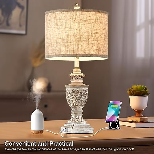 Farmhouse Table Lamps Set of 2, 26" Rustic Bedside Lamps with USB Ports Y9983