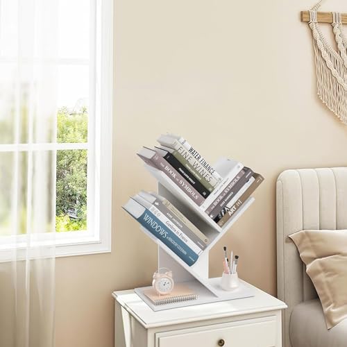 Tree Bookshelf 3-Tier Wood Bookcase for Home Office Storage Z8458