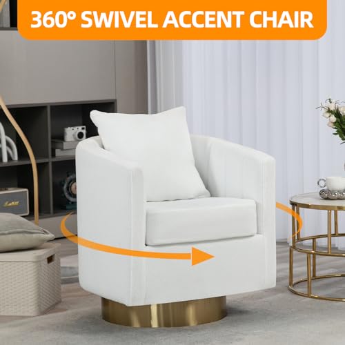 Barrel Accent Chairs Set of 2, Swivel Armchair with Waist Pillow, White U5222