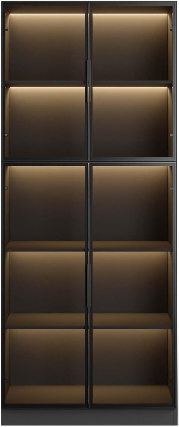 Wooden Display Cabinet with Glass Doors and LED Light, Black K527