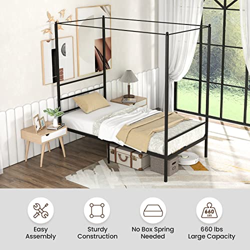 GORELAX Metal Canopy Queen Bed Frame with Slats, No Box Spring Needed D153385
