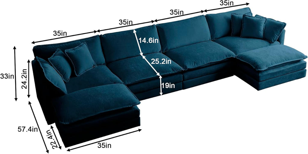 U Shaped Convertible Modular Sectional Sofa with Movable Ottomans, 5-Seater Chenille Q600