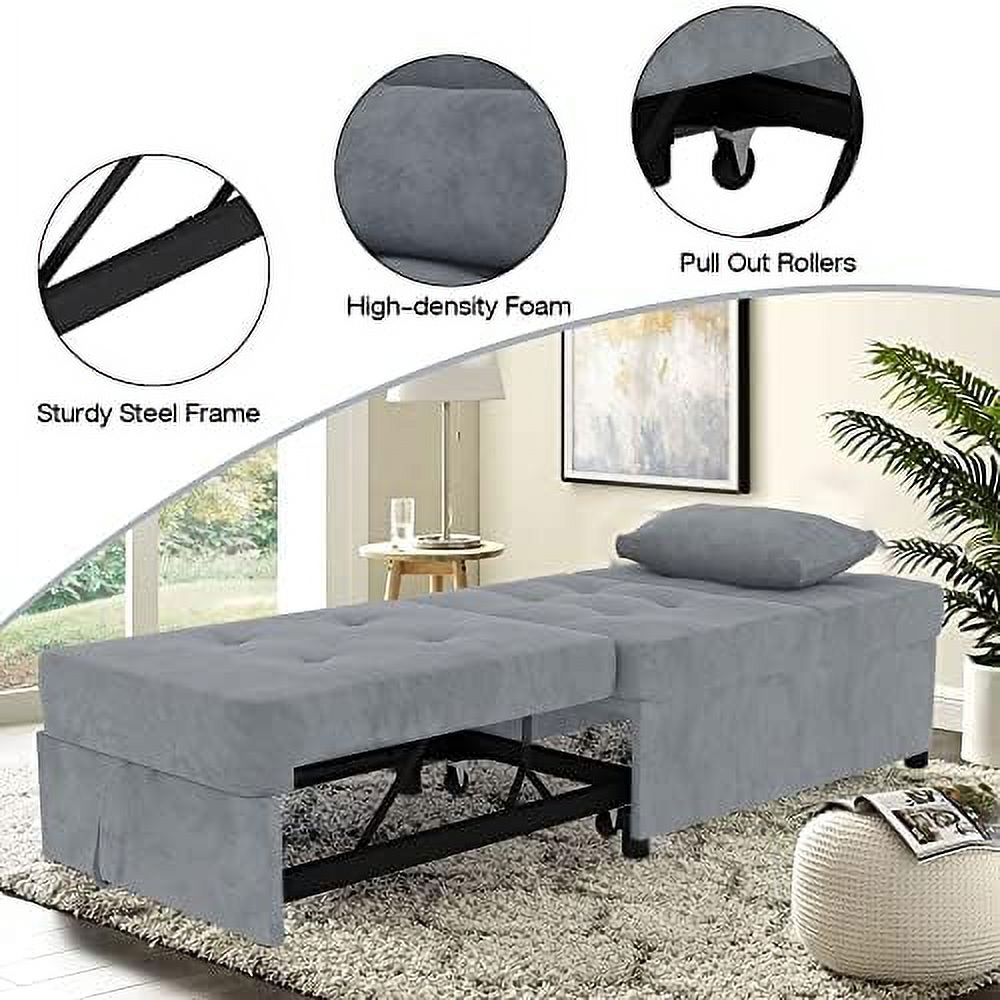 TJUNBOLIFE Velvet Convertible Sofa Bed 4-in-1 Folding Ottoman Lounge Chair F10104